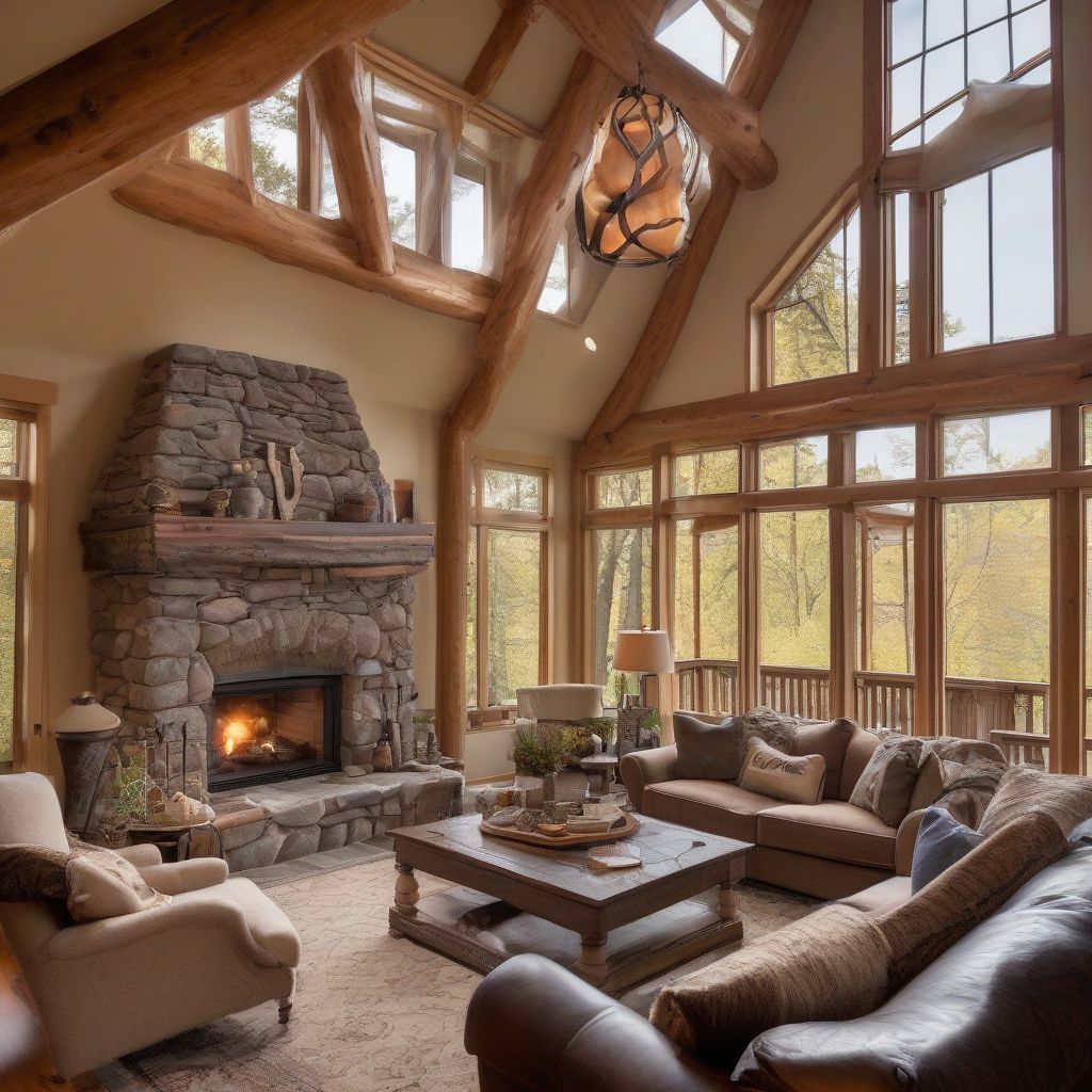 Rustic Living Room with Stone Fireplace